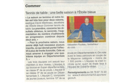 ARTICLE DU OUEST FRANCE SUR NOTRE CLUB